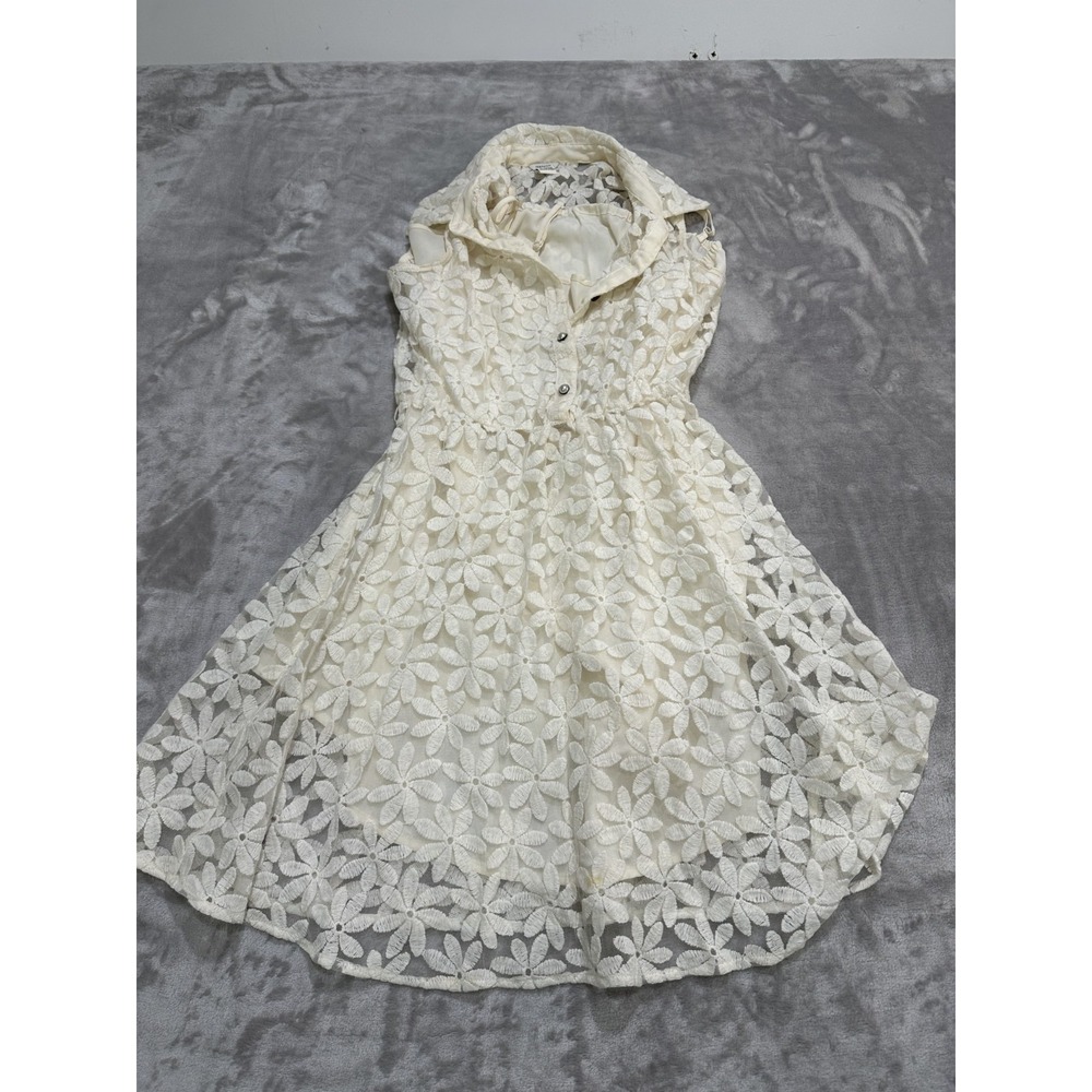Forever 21 Sheer Lace Dress Women's Size Small Ivory Floral Boho Romantic EUC